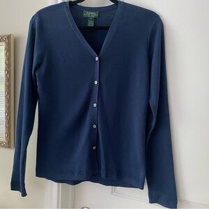 Pre-owned Lauren Ralph Laruen Navy Blue Button-Down Silk Cardigan, size SP